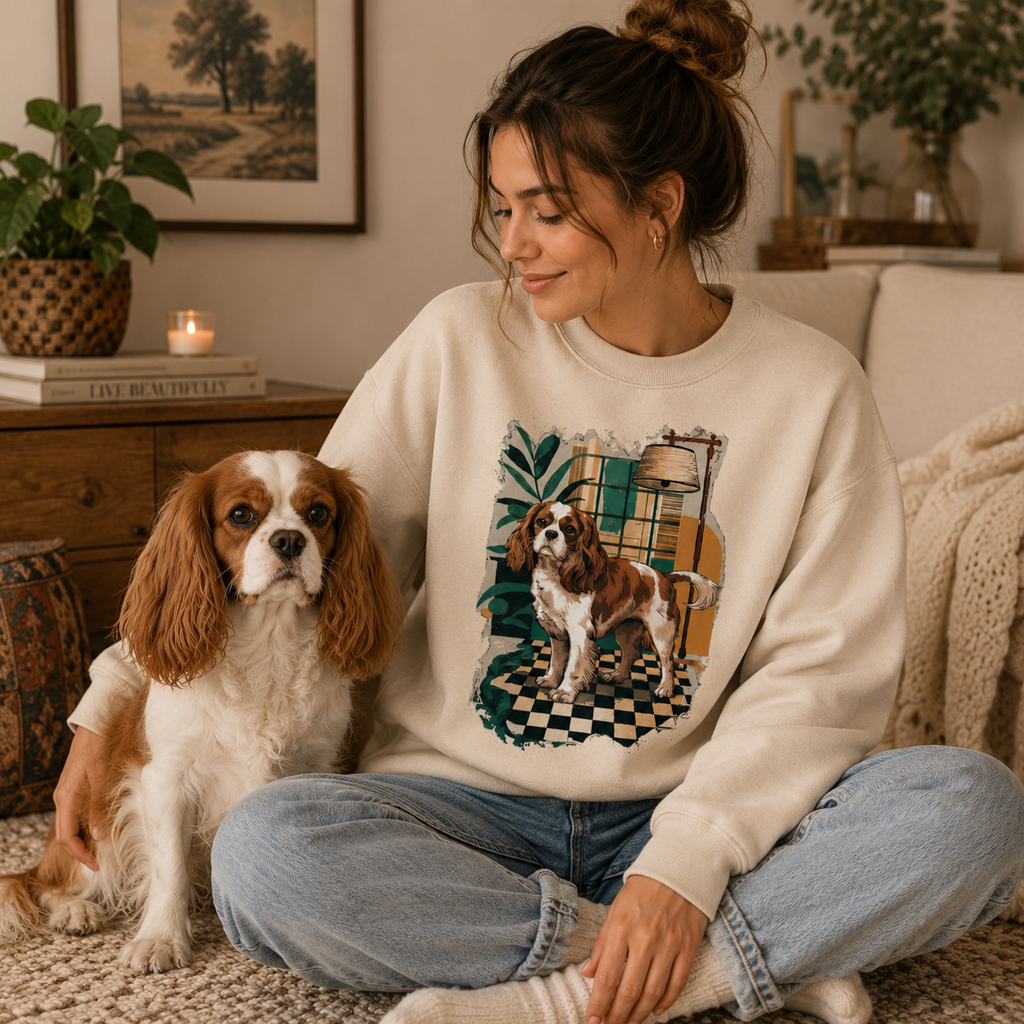 Bluza Cavalier Vintage Interior – Cavalier King Charles Spaniel