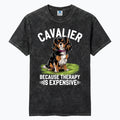 Funny Cavalier King Charles Spaniel t-shirt featuring the phrase “Because Therapy Is Expensive.” Perfect for dog lovers, pet parents, and Cavalier owners.