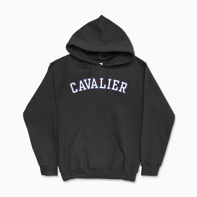 Minimalistyczna bluza z kapturem z napisem Cavalier w stylu college. Idealna dla właścicieli Cavalier King Charles Spanieli i miłośników psów.