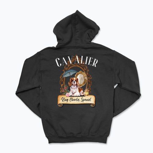 Bluza z kapturem dla miłośników Cavalier King Charles Spaniela z dużym nadrukiem na plecach w stylu vintage. Idealna na prezent dla właściciela psa.