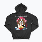 Bluza z kapturem z Cavalier King Charles Spanielem jedzącym ramen. Oryginalny wzór inspirowany Japonią z dużym nadrukiem na plecach
