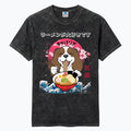 Vintage mineral wash t-shirt featuring a Cavalier King Charles Spaniel enjoying ramen in a Japanese-inspired design. Perfect for dog lovers, ramen fans, and anime enthusiasts.