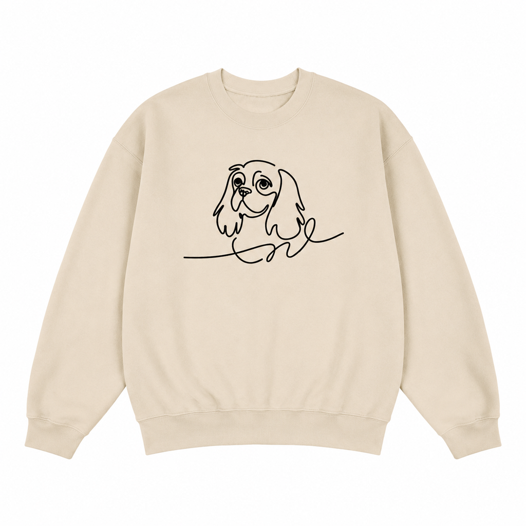 Minimalistyczna bluza z line artem Cavalier King Charles Spaniela. Elegancki i subtelny wzór dla miłośników psów oraz nowoczesnego stylu.