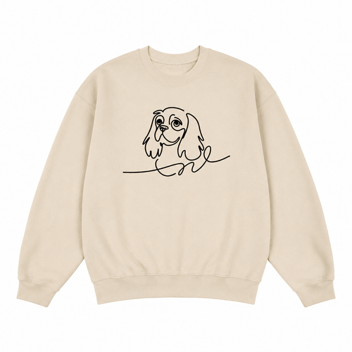Minimalistyczna bluza z line artem Cavalier King Charles Spaniela. Elegancki i subtelny wzór dla miłośników psów oraz nowoczesnego stylu.